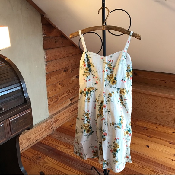 Old Navy Dresses & Skirts - Old Navy Off White Yellow Floral Linen Cami Skater Dress, EUC, M